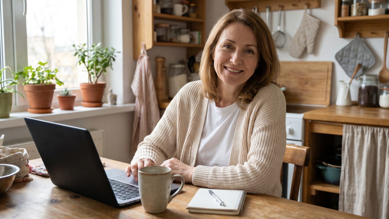 Susan at her kitchen table.